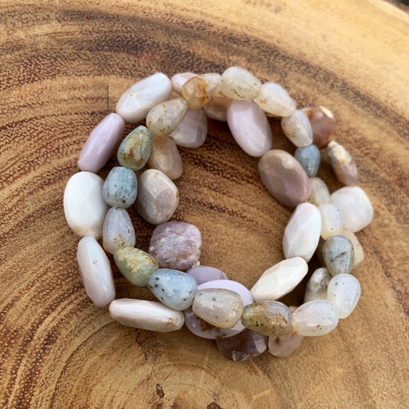 Natural Gray White Multicolored Labradorite, Agate, & Opal Gemstone Bracelets - Picture 9 of 10